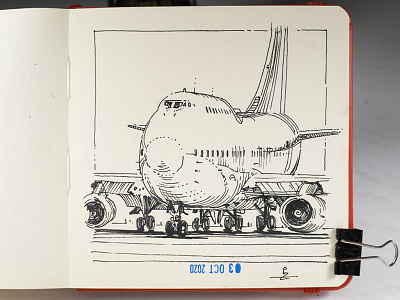 bulky [ inktober 2020 ] aircraft airplane boeing 747 drawing editorial illustration engraving etching hatching illustration ink ink drawing sketch urban sketching usk