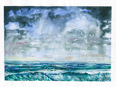 seascape [watercolor] book illustration concept art drawing editorial illustraion illustration ocean sea sketch storm traditional art watercolor watercolour