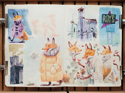 random page of my sketchbook [watercolor] adorable analog art book illustration character character design concept art drawing editorial illustration fox illustration kids illustration sketch sketchbook sketching traditional art watercolor watercolor painting watercolour