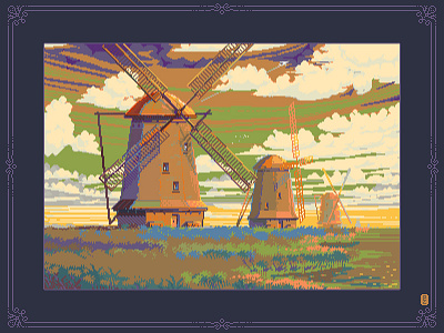 Windmill [pixelart] 16bit art 8bit art aseprite dithering gameart holland illustration netherlands pixel pixel art pixel artist pixelart pixelartist sprite windmill