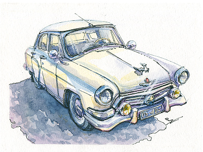 GAZ 21 "Volga" [watercolor] automobile car drawing graphic illustration ink ink and watercolor old car sketch sketching soviet car traditional art urban sketching usk watercolor