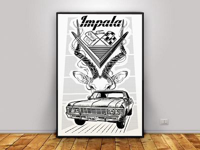 Impala Poster american car chevrolet chevy classic crosshatching design gravure impala poster print woodcut