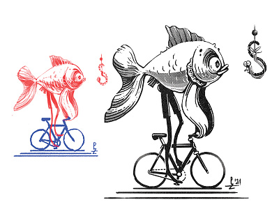 Rainy season turns us bikers into fishes 🐟🚲 [digital] bicycle bike cartoon character character design cycling design drawing fish fixed gear fun graphic illustration ink ride screen tone sketch