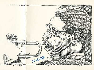 Dizzy Gillespie [ink] block ink crosshatching dizzy drawing editorial art engraving etching graphic gravure illustration ink ink drawing linocut packaging design pen and ink scratchboard woodcut