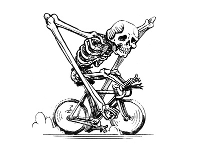 Skeleton ride [ink drawing] bicycle bike character character design cycling cyclist drawing engraving etching graphic illustration ink skeleton sketch woodcut