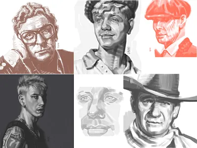 heads practice [digital sketch] cg character design concept art digital art drawing face graphic head illustration john wayne machine gun kelly michaile caine painting peaky blinders photoshop portrait sketch western куравлев