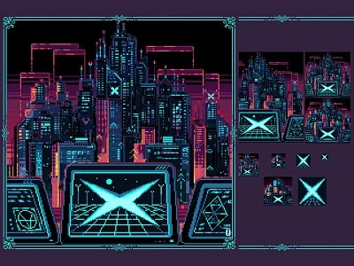 Set of icons and favicon for Xevol [pixel art] 16bit 8bit computers cyberpunk favicon game art icon illustration logo megapolis metaverse nft night city pixel art pixelart retro futurism retroart sprite ui virtual reality