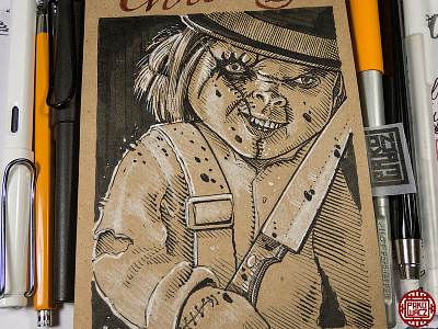 Day 5: Clockwork Chucky drawlloween graphic halloween illustration ink inktober inktober2go