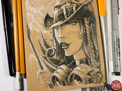 Day 6: Wicked Witch in Steam-punk style drawlloween graphic halloween illustration ink inktober inktober2go steam punk