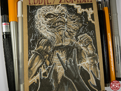 Day 08: Eddie the Head / Zombie drawlloween eddie graphic halloween illustration ink inktober inktober2go iron maiden zombie