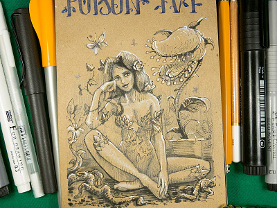 Day 24. Poison Ivy drawing drawlloween graphic halloween illustration ink inktober inktober2go poison ivy sketch sketching