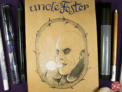 Day 31. Uncle Fester addams family drawing drawlloween graphic halloween illustration ink inktober inktober2go sketch sketching uncle fester