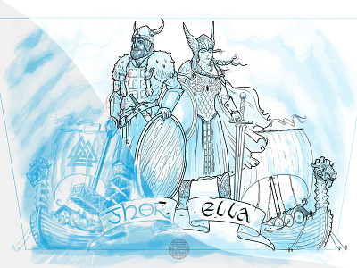 Two Warriors. Memorial tattoo character design illustration inking sketch viking wip work in process
