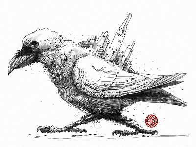 Crow City city crow graphic illustration ink raven