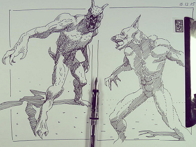 Werewolf drawing graphic ink lamy lineart lycanthrope sketching werewolf