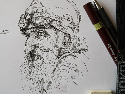 Old pilot. Ink drawing