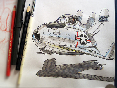 XF85 Goblin aircraft character design concept art drawing fighter ink sketch sketching watercolor