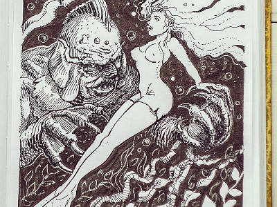 Day 11. Creature from the Black Lagoon black and white creature from the black lagoon drawing etching graphic gravure illustration ink woodcut
