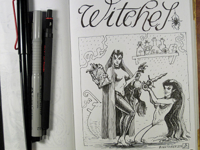 Day 20 [witches] black and white drawing etching graphic gravure illustration ink witch woodcut