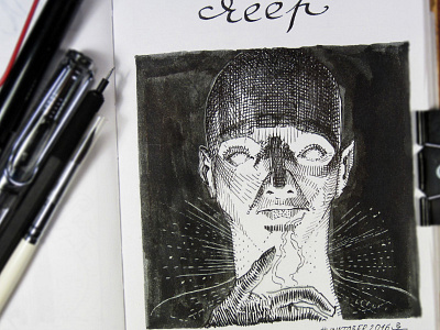 Day 19 [candlelight creep] black and white creep drawing etching graphic gravure illustration ink woodcut