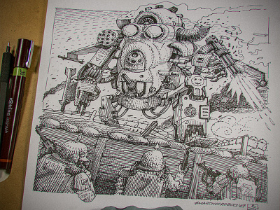 March Of Robots. Day 7 character design concept art editorial etching graphic hatching illustration ink woodcut