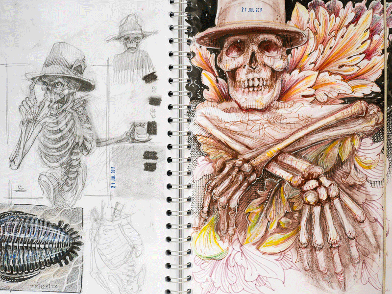 skeleton doodle character design drawing illustration linework sketch