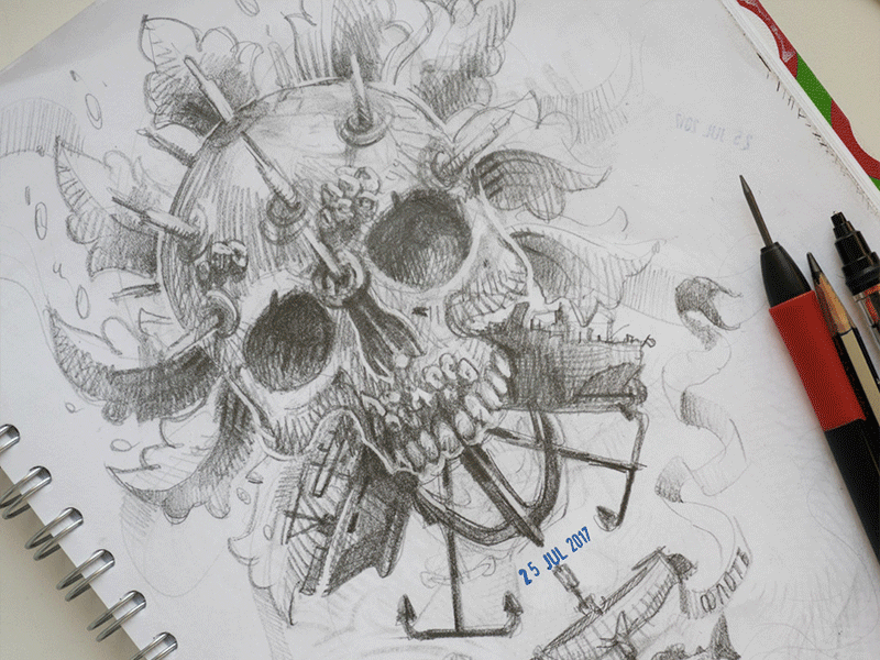 skull bomb drawing illustration linework sketch sketchbook skullyjuly