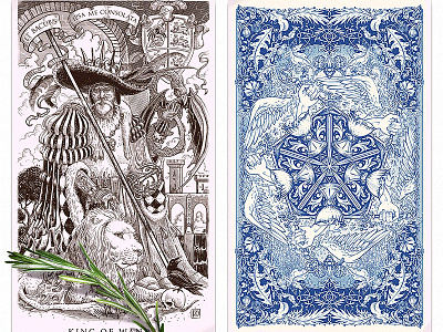 King of Wands and Cover character design engraving etching graphic hatching illustration ink tarot woodcut