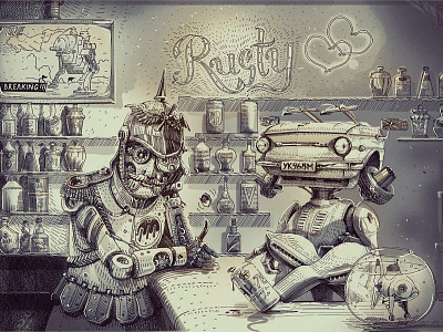 main characters at "Rusty Hearts" bar