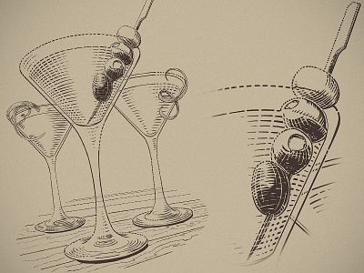 Martini for throwback thursday editorial engraving etching graphic hatching illustration ink martini vector woodcut