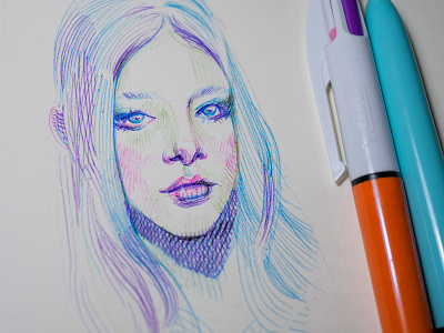 quick warm up with bic 4 color pen ballpointpen bic4color drawing illustration linework sketch