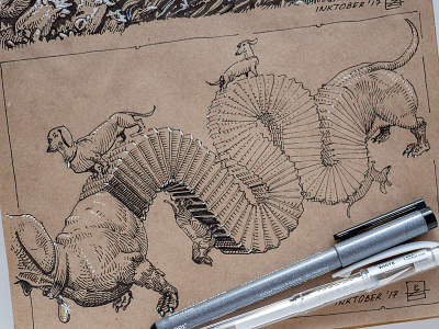 Inktobe day 5. Long dachshund editorial engraving etching graphic hatching illustration ink inktober woodcut