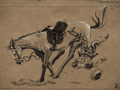 Inktobe day 7. Shy and shying horse editorial engraving etching fall graphic hatching horse illustration ink inktober rodeo woodcut