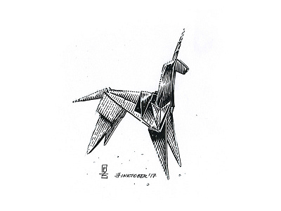 Inktober day 30. Found origami unicorn 🦄 bladerunner editorial engraving etching graphic hatching illustration ink inktober origami unicorn woodcut