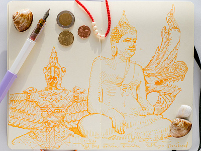 some travel sketches from Thailand trip buddha fountain pen garuda moleskine naga sketch thailand travelbook traveljournal