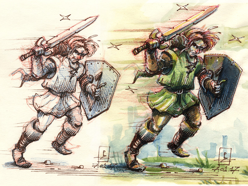 Link (from Zelda Link to the past) character design concept art illustration link sketch snes watercolor zelda