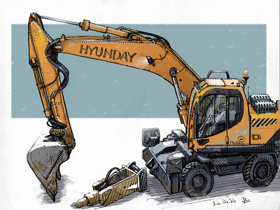 color version of the previous sketch concept art drawing editorial engraving etching excavator graphic hatching illustration ink
