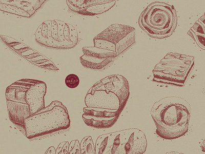 Breads & Morning-goods editorial engraving etching graphic hatching illustration ink packaging design