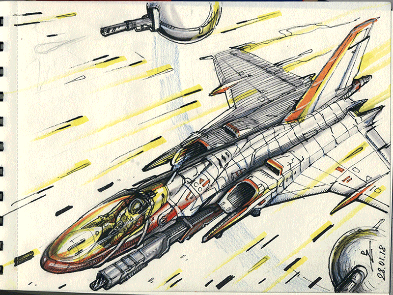 Gleylancer - fan art in watercolor watercolor retro game sega drawing ink illustration gleylancer hatching graphic etching editorial concept art
