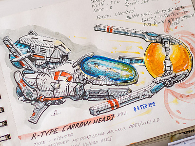 R-Type (shmup retrogame) concept art ink drawing retrogaming rtype sketch sketching watercolor