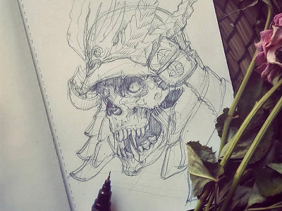 "The Way of the Samurai" drawing pencil samurai sketch skull study