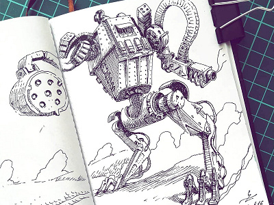 March of Robots '18 #16 character design concept art cross hatching drawing graphic illustration ink mech robot