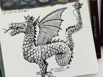 sketched this dragon and simbol of Kazan during my trip editorial engraving gravure heraldry ink kazan sketch urban sketch usk woodcut