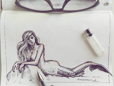 Mermay 03 character design concept art cross hatching ink drawing mermaid mermay