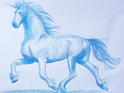 1st born unicorn ballpoint pen bic4 doodle horse sketch unicorn