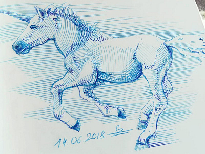 Little and quick one ballpoint pen bic4 doodle horse sketch unicorn