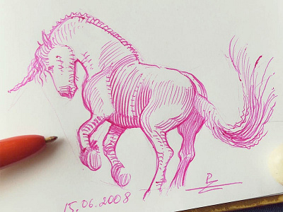 Quick doodle ballpoint pen bic4 doodle horse sketch unicorn