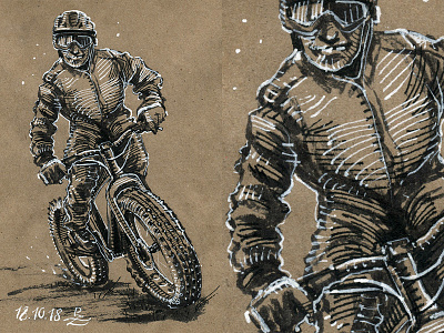 Fatbike ride cross hatching drawing editorial graphic hatching illustration ink inktober sketch