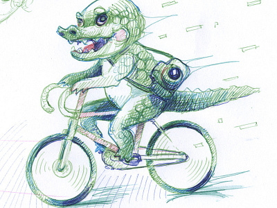 Croco Biker bic4 character design crocodile cycling drawing illustration sketch