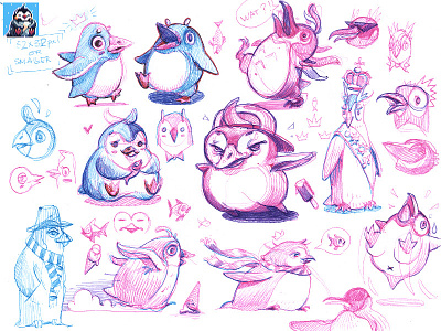 Some sketches and finished sprite of the little 🐧🍦